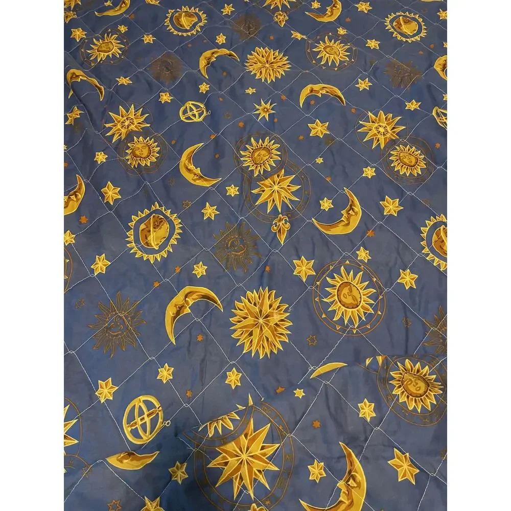 Vintage Throw Blanket Blue Sun Moon Star Celestial 78x51 Quilted Whimsigoth READ